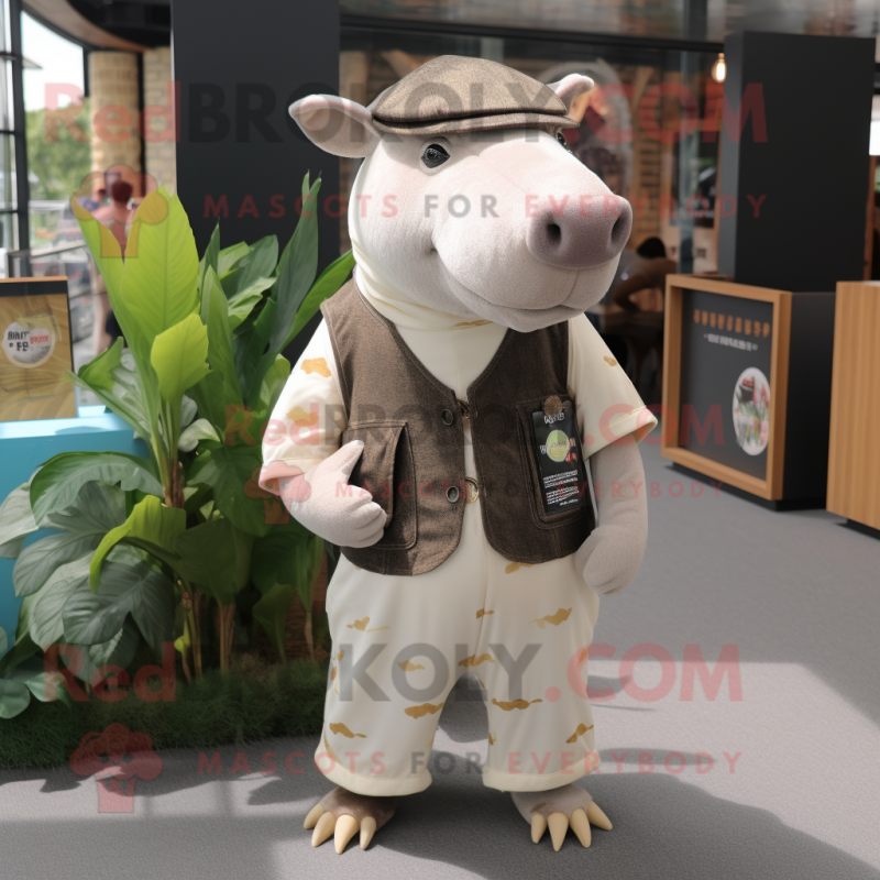 Beige Tapir mascot costume character dressed with a Vest and Brooches