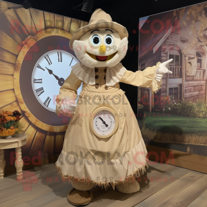 Cream Scarecrow mascot costume character dressed with a Circle Skirt and Digital watches