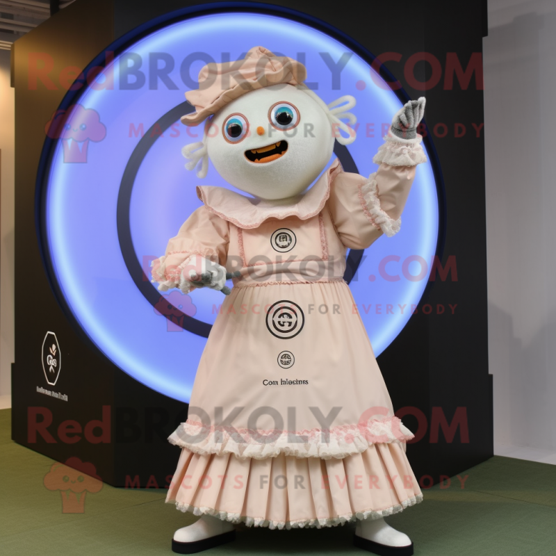 Cream Scarecrow mascot costume character dressed with a Circle Skirt and Digital watches