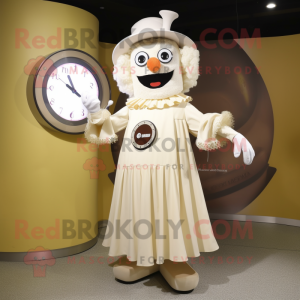 Cream Scarecrow mascot costume character dressed with a Circle Skirt and Digital watches