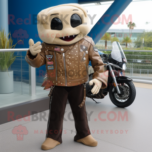 Tan Stingray mascot costume character dressed with a Moto Jacket and Brooches