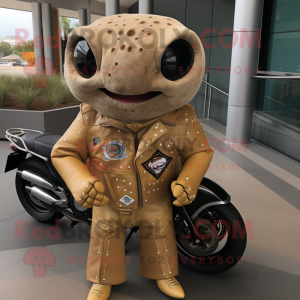 Tan Stingray mascot costume character dressed with a Moto Jacket and Brooches