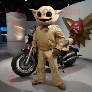 Tan Stingray mascot costume character dressed with a Moto Jacket and Brooches