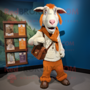 Orange Boer Goat mascot costume character dressed with a Henley Tee and Wallets