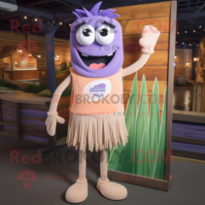 Lavender Spaghetti mascot costume character dressed with a Board Shorts and Suspenders