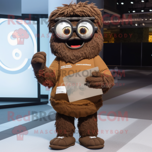 Brown Love Letter mascot costume character dressed with a Joggers and Eyeglasses