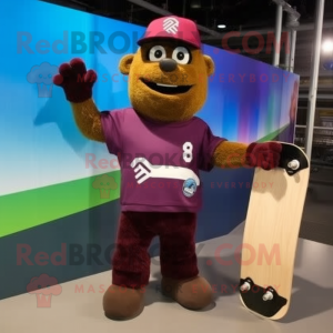 Maroon Skateboard mascot costume character dressed with a Cargo Shorts and Mittens