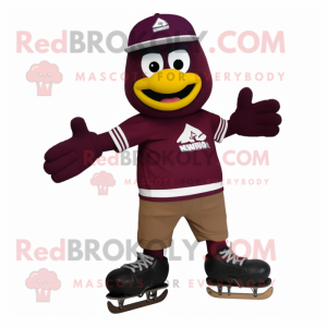 Maroon Skateboard mascot costume character dressed with a Cargo Shorts and Mittens