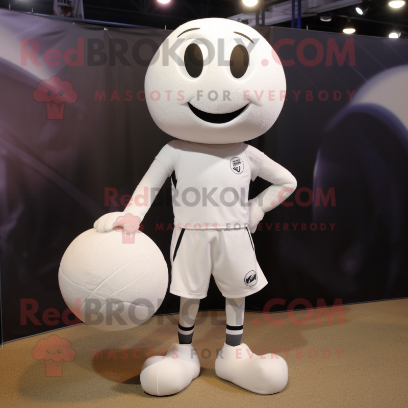 White Volleyball Ball mascot costume character dressed with a Vest and Shoe laces White Volleyball Ball mascot costume character dressed with a Vest and Shoe laces