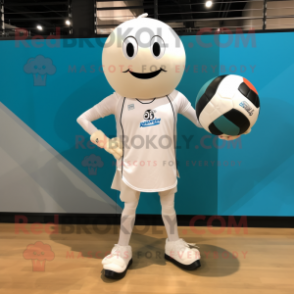 White Volleyball Ball mascot costume character dressed with a Vest and Shoe laces