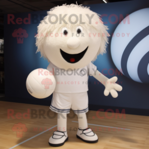 White Volleyball Ball mascot costume character dressed with a Vest and Shoe laces