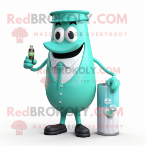 Teal Bottle Of Milk mascot costume character dressed with a Dress Pants and Wallets