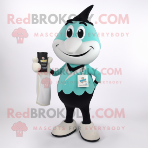 Teal Bottle Of Milk mascot costume character dressed with a Dress Pants and Wallets