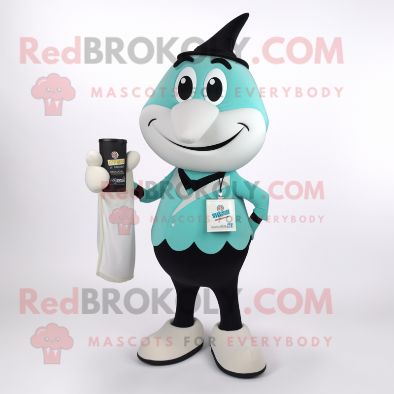 Teal Bottle Of Milk mascot costume character dressed with a Dress Pants and Wallets