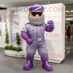 Lavender Soldier mascot costume character dressed with a Joggers and Bracelets