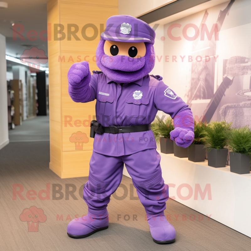 Lavender Soldier mascot costume character dressed with a Joggers and Bracelets