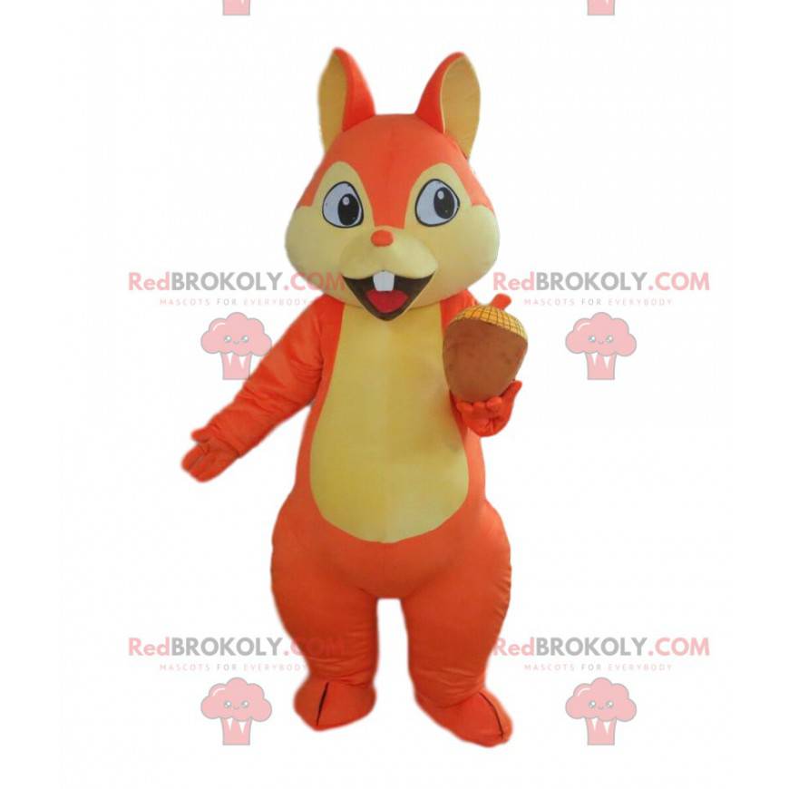 Orange and yellow squirrel mascot, giant colorful squirrel -