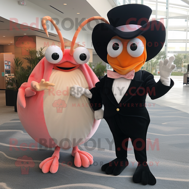 Peach Hermit Crab mascot costume character dressed with a Tuxedo and Cummerbunds Peach Hermit Crab mascot costume character dressed with a Tuxedo and Cummerbunds