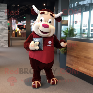 Maroon Cow maskot kostume...