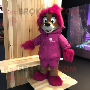 Magenta Skateboard mascot costume character dressed with a Parka and Earrings