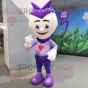 Lavender Arrow Of Love mascot costume character dressed with a Sweater and Cufflinks
