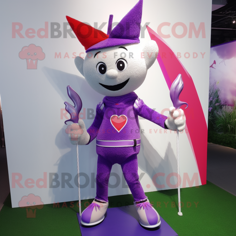 Lavender Arrow Of Love mascot costume character dressed with a Sweater and Cufflinks Lavender Arrow Of Love mascot costume character dressed with a Sweater and Cufflinks