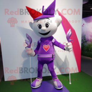 Lavender Arrow Of Love mascot costume character dressed with a Sweater and Cufflinks