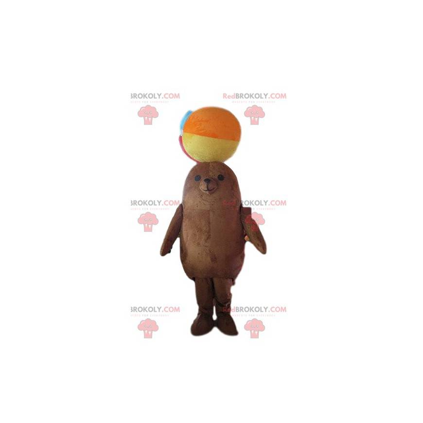 Brown sea lion mascot, sea lion costume, aquatic animal -