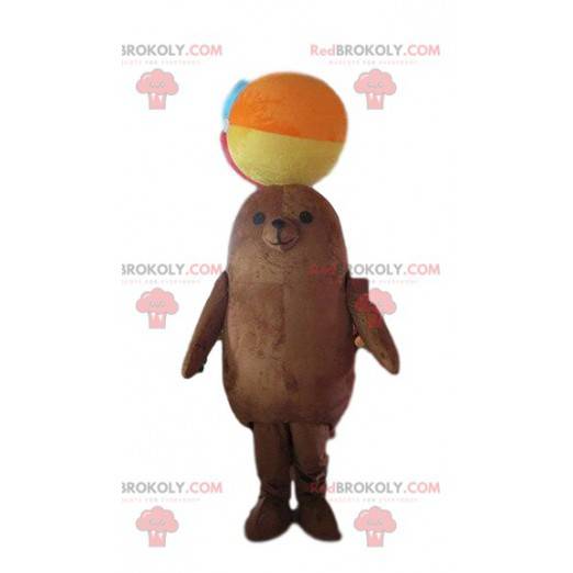 Brown sea lion mascot, sea lion costume, aquatic animal -