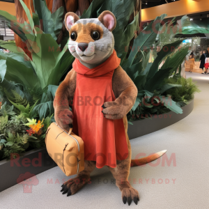 Rust Jaguarundi mascot costume character dressed with a Wrap Skirt and Handbags