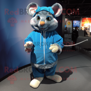 Blue Rat mascot costume character dressed with a Parka and Foot pads