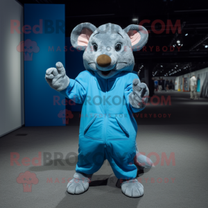 Blue Rat mascot costume character dressed with a Parka and Foot pads