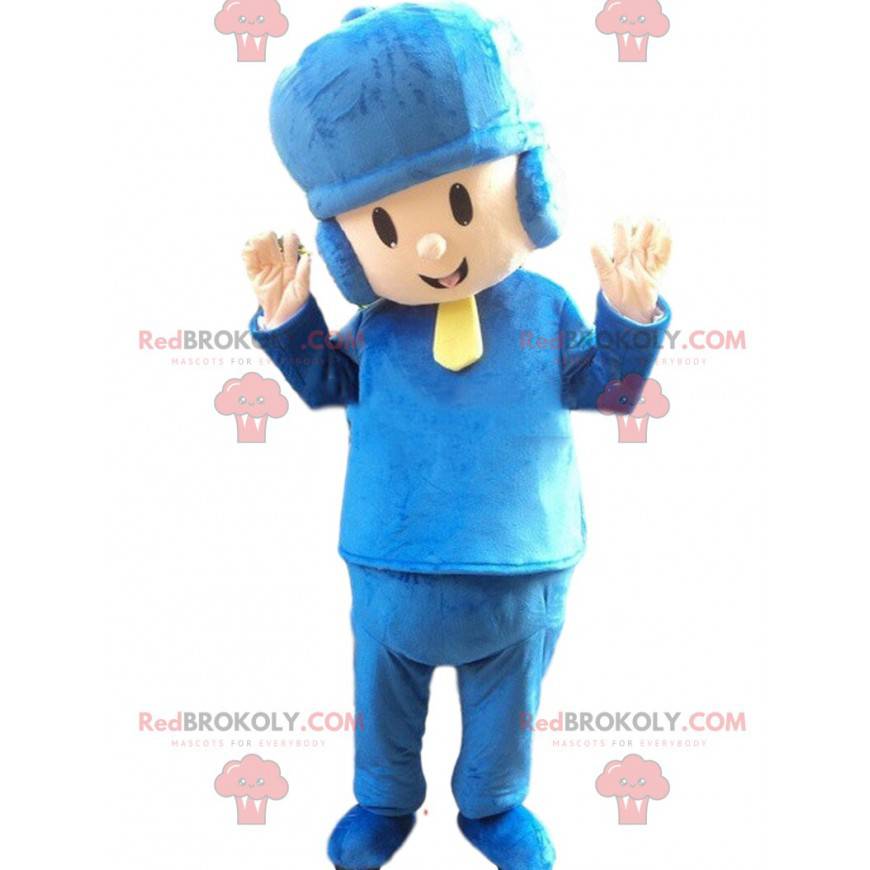 Jongen mascotte gekleed in blauw met een pet - Redbrokoly.com