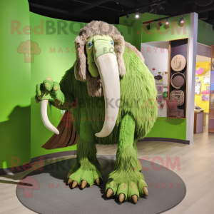 Lime Green Mammoth mascot costume character dressed with a Cardigan and Clutch bags