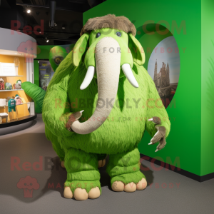 Lime Green Mammoth mascot costume character dressed with a Cardigan and Clutch bags
