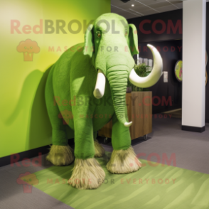 Lime Green Mammoth mascot costume character dressed with a Cardigan and Clutch bags