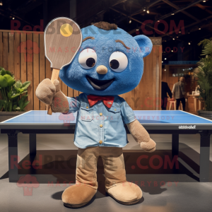 Tan Ping Pong Table mascot costume character dressed with a Denim Shirt and Bow ties