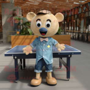 Tan Ping Pong Table mascot costume character dressed with a Denim Shirt and Bow ties
