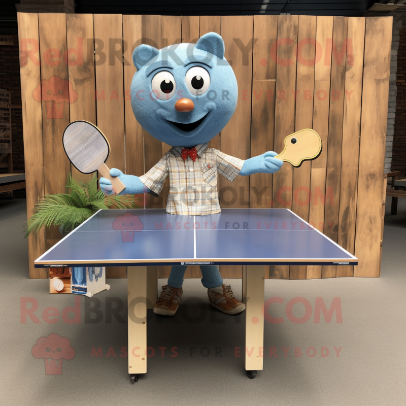 Tan Ping Pong Table mascot costume character dressed with a Denim Shirt and Bow ties Tan Ping Pong Table mascot costume character dressed with a Denim Shirt and Bow ties