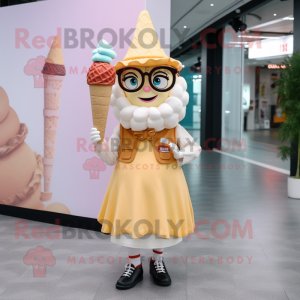 nan Ice Cream Cone mascot costume character dressed with a Skirt and Eyeglasses