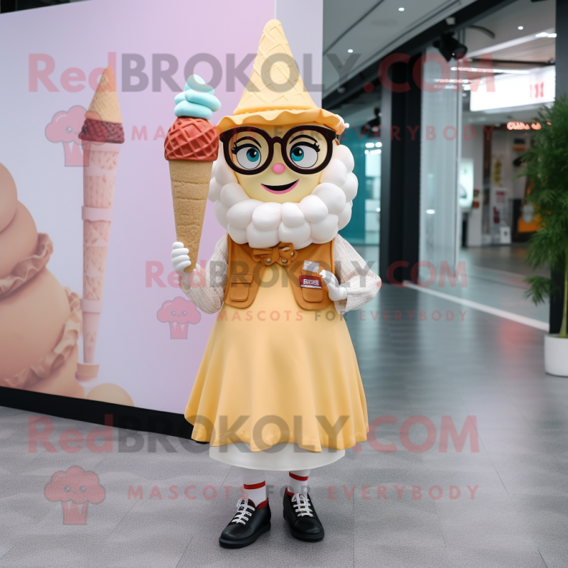 nan Ice Cream Cone mascot costume character dressed with a Skirt and Eyeglasses nan Ice Cream Cone mascot costume character dressed with a Skirt and Eyeglasses