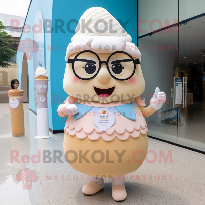 nan Ice Cream Cone mascot costume character dressed with a Skirt and Eyeglasses nan Ice Cream Cone mascot costume character dressed with a Skirt and Eyeglasses