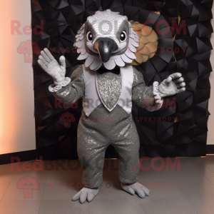 Silver Pangolin mascot costume character dressed with a Tuxedo and Mittens