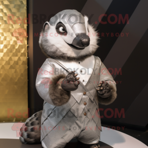 Silver Pangolin mascot costume character dressed with a Tuxedo and Mittens