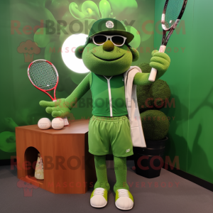 Forest Green Tennis Racket mascot costume character dressed with a Running Shorts and Hats