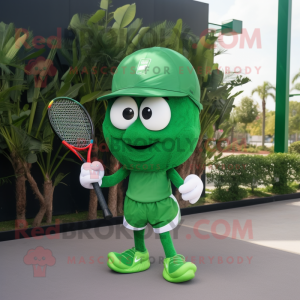 Forest Green Tennis Racket mascot costume character dressed with a Running Shorts and Hats