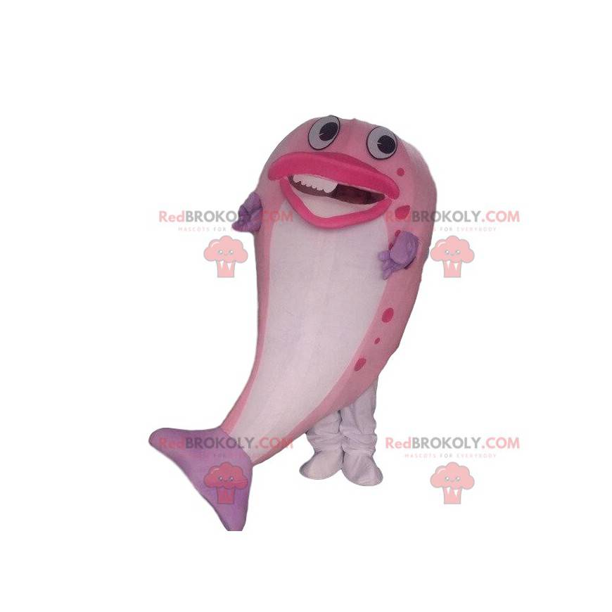 Mascotte de poisson rose et blanc, costume de poisson géant -