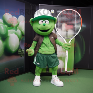 Forest Green Tennis Racket mascot costume character dressed with a Running Shorts and Hats