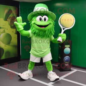 Forest Green Tennis Racket mascot costume character dressed with a Running Shorts and Hats