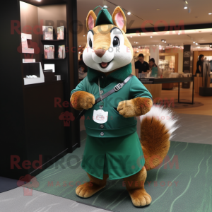 Forest Green Squirrel mascot costume character dressed with a A-Line Skirt and Wallets